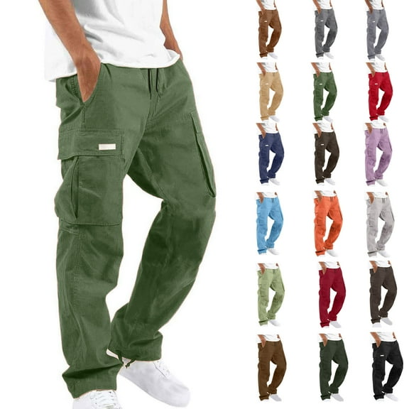 Fashion Plus Size Cargo Pants for Mens 2025 Solid Color Casual Multiple Pockets Outdoor Straight Type Fitness Pants Cargo Pants Trousers