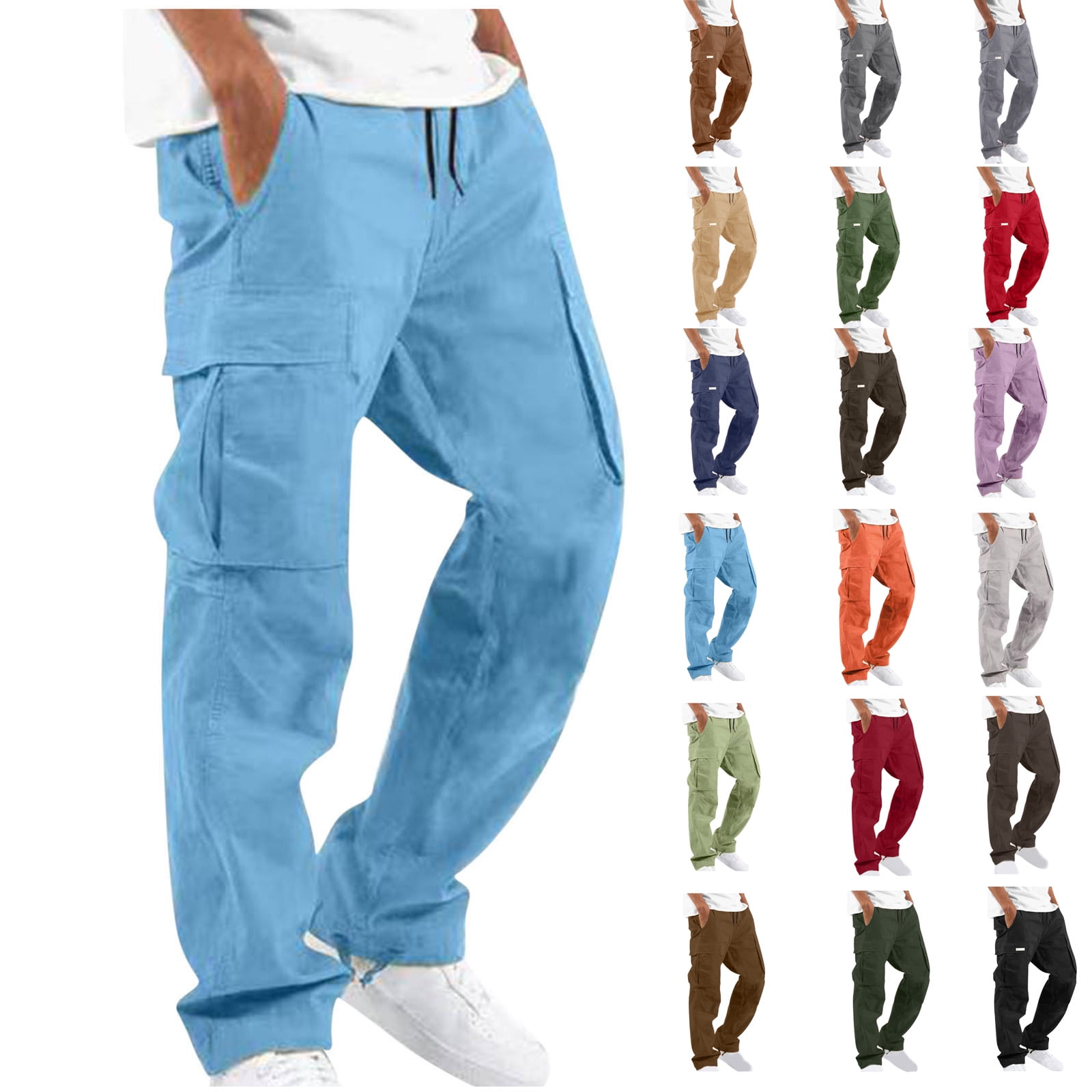 Fashion Plus Size Cargo Pants for Mens 2025 Solid Color Casual Multiple ...