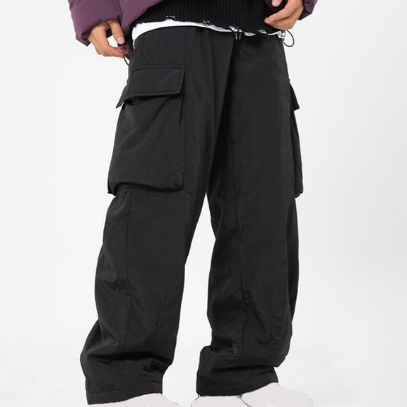 Fashion Plus Size Cargo Pants for Mens Work Outdoors Thickening Water Proofing Design Solid Casual Elastic Waist Pocket Cargo Pants Under 5$