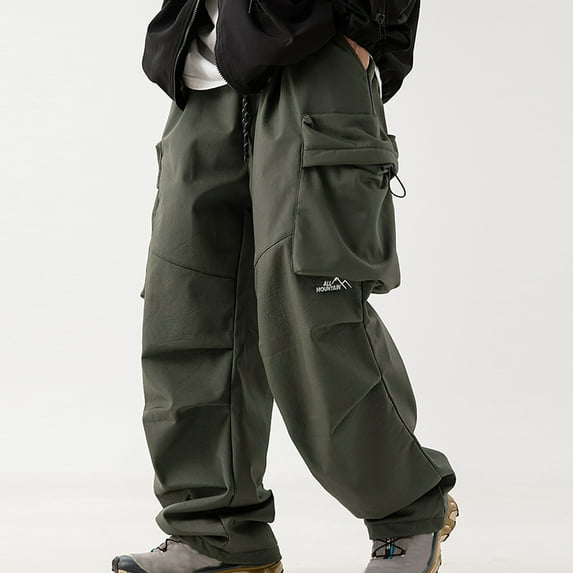 Fashion Plus Size Cargo Pants for Mens Work Outdoors Water Proofing Thick Inside Design Solid Casual Elastic Waist Pocket Cargo Pants Under 5$