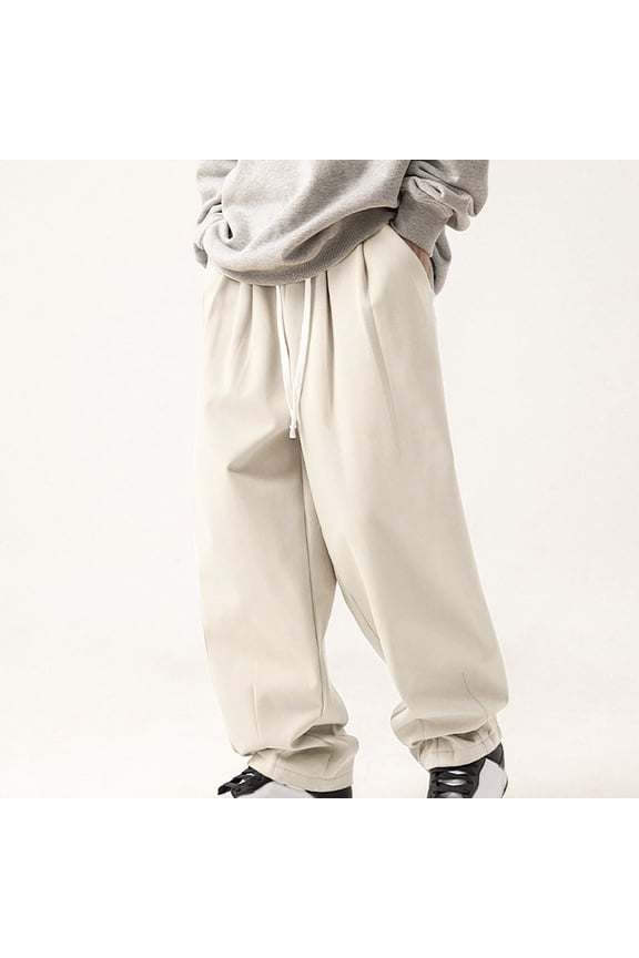 Fashion Plus Size Cargo Pants for Mens Work Outdoors Thick Inside Design Solid Casual Elastic Waist Pocket Cargo Pants Under 5$