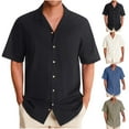 thumbnail image 1 of Fashion Plus Size Casaul Shirts for Mens British Short Sleeved Cardigan Turn-down Collar Loose Solid Color Shirt Jacket Summer Sveing Clearance!, 1 of 6