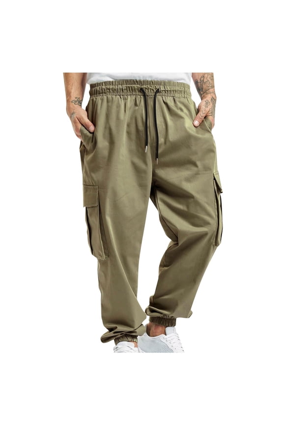Fashion Plus Size Casual Pants for Mens Big and Tall Solid Casual Elastic Waist With Pocket Trousers Sport Pants Save to 65% off!