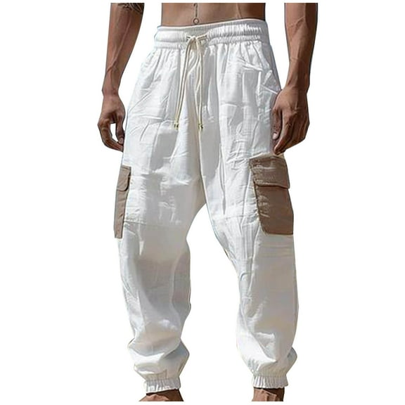 Fashion Plus Size Casual Pants for Mens Big and Tall Wash Water Wrinkles Pocket Draw Rope Elastic Waist Solid Color Casual Trousers Save to 65% off!