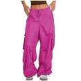 thumbnail image 1 of Fashion Plus Size Casual Pants for Womens Elastic Waist Solid Color Loose Pockets Low Waist Drawstring Cargo Pants, 1 of 6