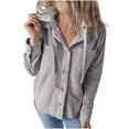 thumbnail image 1 of Fashion Plus Size Hooded Coats for Womens Winter Warm Casual Solid Color Button Corduroy Hooded Cardigan Jacket Pocket Jacket Long Sleeved Top, 1 of 6