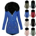 thumbnail image 1 of Fashion Plus Size Hooded Coats for Womens Winter Warm Double Pocket Zipper Drawstring Button Jacket Plush Long Sleeved Hooded Parkas Outwear, 1 of 9