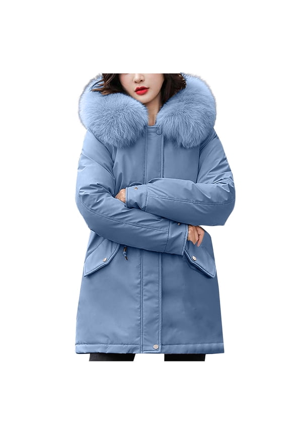 Fashion Plus Size Hooded Coats for Womens Winter Warm Casual Comfortable Long Sleeve Button Pocket Zipper Blouse Top Coat Parkas