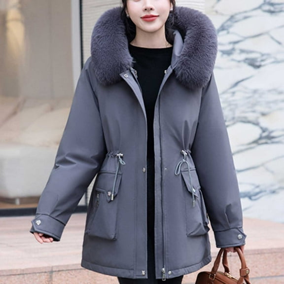 Fashion Plus Size Hooded Coats for Womens Winter Warm Casual Loose Solid Color Pocket Zippered Reversible Long Coat