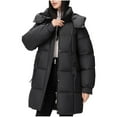thumbnail image 1 of Fashion Plus Size Hooded Coats for Womens Winter Warm Long Sleeved Solid Color With Pocket Lapel Jacket, 1 of 7