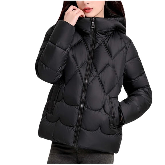 Fashion Plus Size Hooded Coats for Womens Winter Warm Solid Color Short Hooded Cotton Jacket Long Sleeved Cotton Jacket