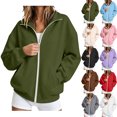 thumbnail image 1 of Fashion Plus Size Hoodies Sweatshirts for Women Zipper Up Lightweight Fleece Side Pocket Drop Shoulder Long Sleeve Hooded Sweatshirt Jacket Top, 1 of 9