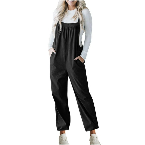 Fashion Plus Size Jumpsuits for Women Casual Summer Corduroy Overalls For Women Barrel Wide Leg Bib Corduroy Pants Women Adjustable Romper Jumpsuit With Pockets 50% off Clearance!