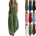 thumbnail image 1 of Summer Jumpsuit for Womens Oversize Fashion Casual Cotton and Linen Solid Color Sleeveless Jumpsuit, 1 of 7
