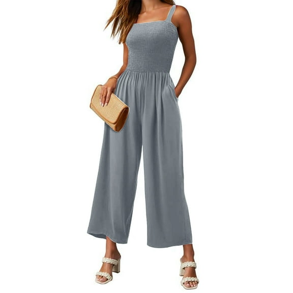 Fashion Plus Size Jumpsuits for Women Casual Summer Casual Loose Jumpsuit Sleeveless Wide Leg Trouser Jumpsuit With Pockets