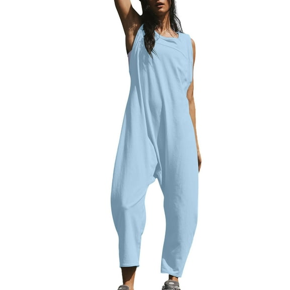 Fashion Plus Size Jumpsuits for Women Casual Summer Solid Color High Waist Solid Wide Leg Jumpsuit Casual Loose Blackless Jumpsuit