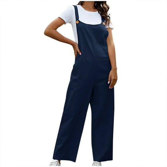 Fashion Plus Size Jumpsuits for Women with Sleeves Summer Casual Comfort Solid Color Temperament Long Strap Jumpsuit