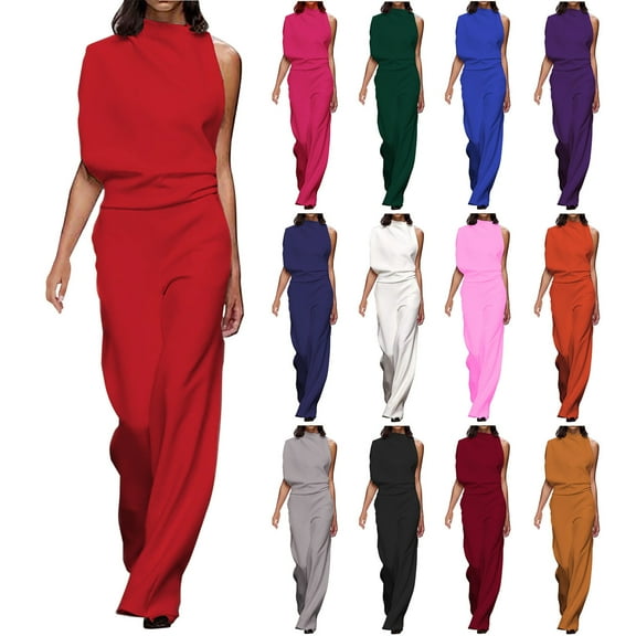 Fashion Plus Size Jumpsuits for Women with Sleeves Summer Solid Color Casual Pocket Sleeveless Suspender Jumpsuit