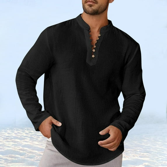 Fashion Plus Size Long Sleeve Shirts for Mens And Linen Solid Color Long-sleeved Lapel Top/shirt Clearance Under 5$!