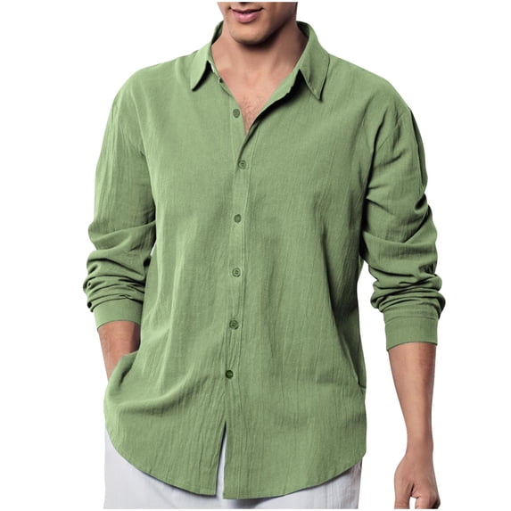 Fashion Plus Size Long Sleeve Shirts for Mens And Linen Solid Color Long-sleeved Lapel Top/shirt Clearance Under 5$!