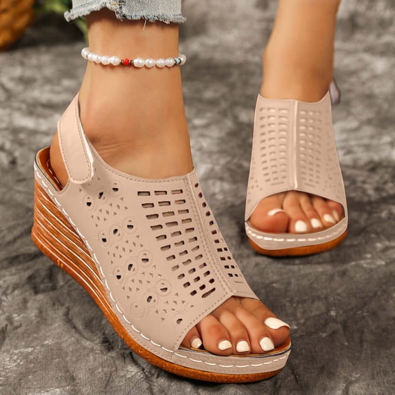 Fashion Plus Size Orthopedic Sandals for Womens Versatile Hollow Buckle Fish Mouth Spring And Summer Thick Bottom Wedge Sandals