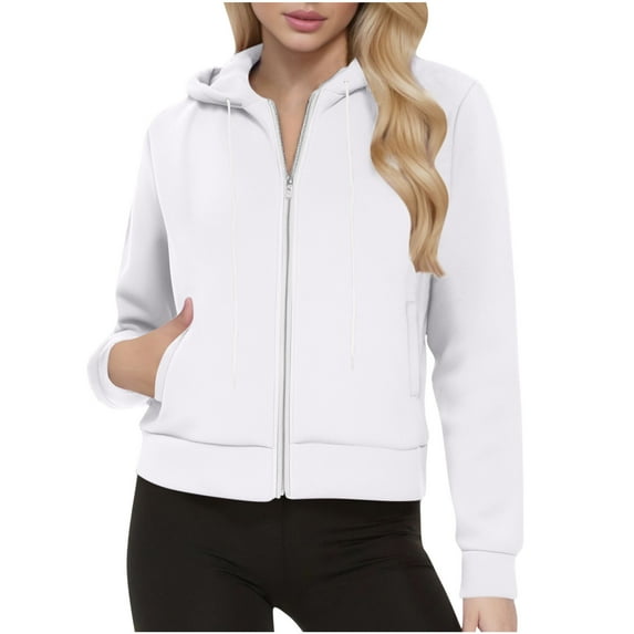 Fashion Plus Size Pullover Hoodie for Womens Zip Up Casual Loose Short Style Solid Color Pocket Long Sleeved Zipper Hooded Sweatshirt Top