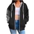 thumbnail image 1 of Fashion Plus Size Pullover Hoodie for Womens Zip Up Stripe Pockets Zipper Long Sleeved Regular Top Hooded Sweatshirts Coat Outwear, 1 of 5