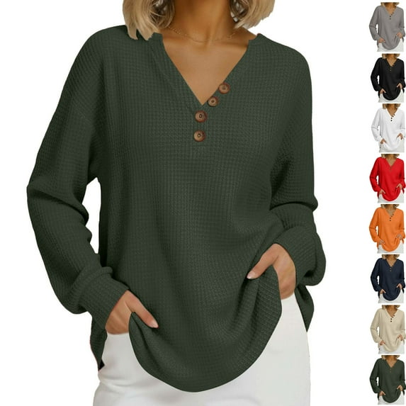 Oversize Hoodie for Womens Fashion Casual Spring And Winter V-neck Button Long Sleeve Base Coat Top