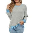 thumbnail image 1 of Fashion Plus Size Shirts Tops for Womens Long Sleeve Round Neck Color Matching Casual T-shirt, 1 of 7