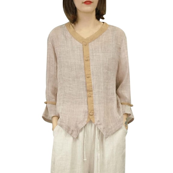 Fashion Plus Size Shirts for Womens Fall Embroidered Round Neck Five Quarter Sleeved Short Sleeved Blouse