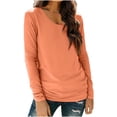 thumbnail image 1 of Fashion Plus Size Tops for Womens Solid Color Long Sleeved Base With Round Neck Casual Pullover T-shirt, 1 of 9