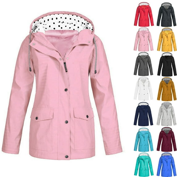 Plus Size Windproof Jackets for Women Fashion Solid Color Outdoor Plus Size Hooded Raincoat Windproof Clearance Under 5$!