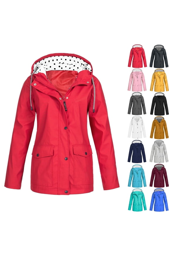 Plus Size Windproof Jackets for Women Fashion Solid Color Outdoor Plus Size Hooded Raincoat Windproof Clearance Under 5$!