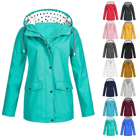 Plus Size Windproof Jackets for Women Fashion Solid Color Outdoor Plus Size Hooded Raincoat Windproof Clearance Under 5$!