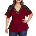 thumbnail image 1 of Fashion Plus Size Women’s Chiffon V-Neck Lace Patchwork Short Sleeve T-Shirt Top, Casual Elegant Blouse for Everyday Wear, Lightweight and Comfortable Summer Shirt, 1 of 7
