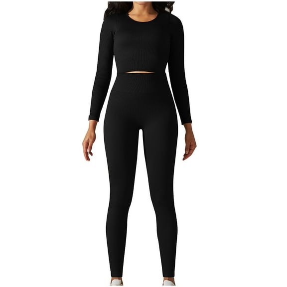 Fashion Plus Size Workout Sets for Women 2 Piece High Waisted Casual Spring Long Sleeve Round-Neck Blouses & Shirts Sets