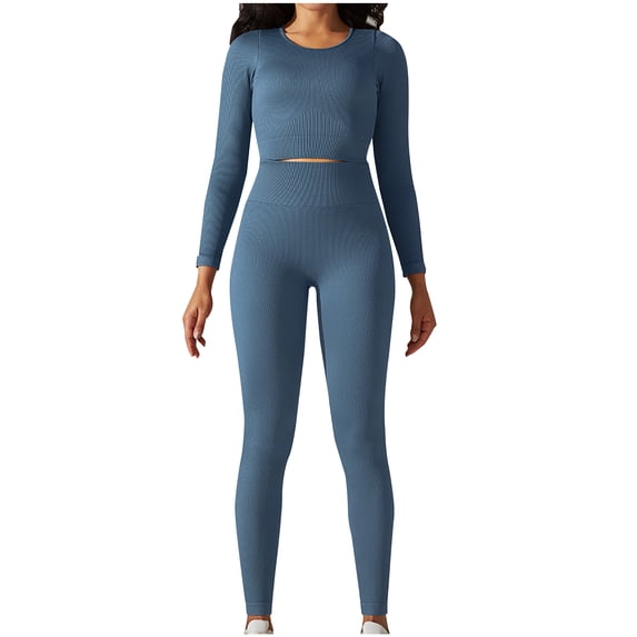 Fashion Plus Size Workout Sets for Women 2 Piece High Waisted Casual Spring Long Sleeve Round-Neck Blouses & Shirts Sets