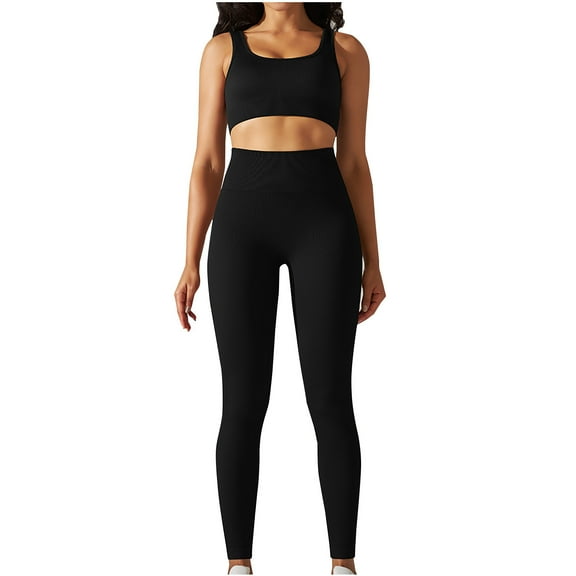 Fashion Plus Size Workout Sets for Women 2 Piece High Waisted Casual Spring Sleeveless Round-Neck Blouses & Shirts Sets