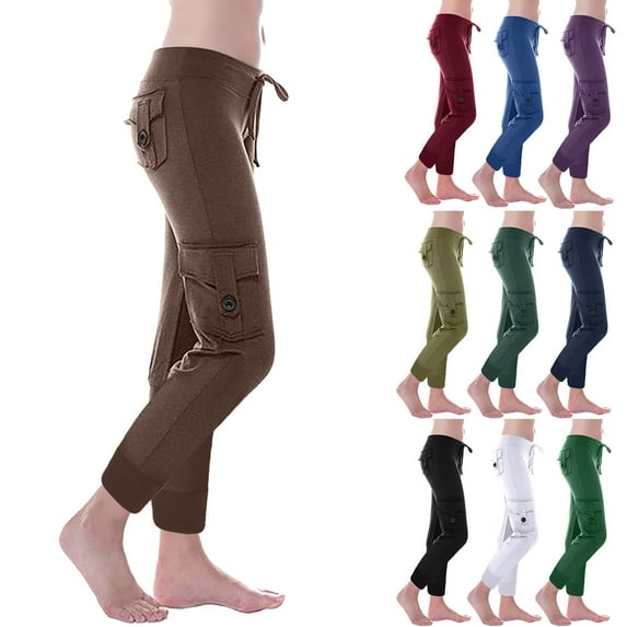 Fashion Plus Size Yoga Pants for Women Workout Out Leggings Stretch Waist Button Pocket Yoga Gym Cropped Trousers 50% off Clearance!