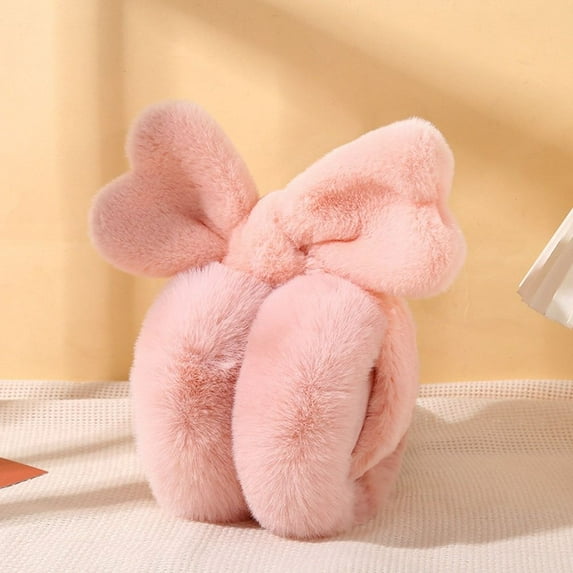 Fashion Plush Bowknot Warm Earmuffs Soft Outdoor Winter Ear Warmers Furry Ear Covers for Women (Pink)