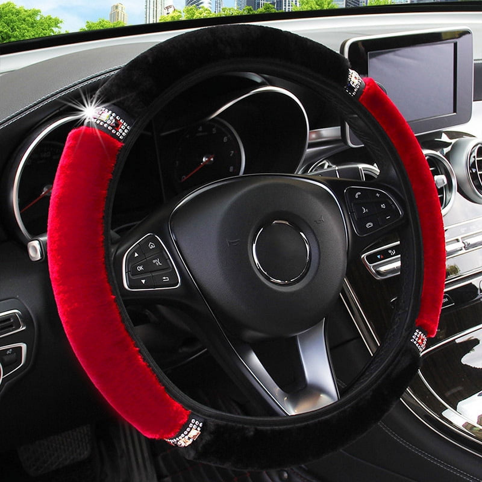 Fashion Plush Rhinestone Steering Wheel Covers Universal Car Decoration