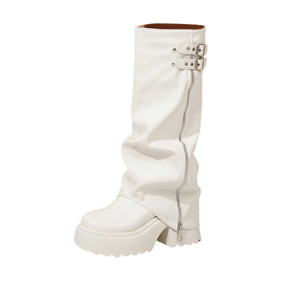 Fashion Pointed Toe Knee High Boots with Buckle Strap Platform Sole for Women - Ideal for Fall and Winter Comfort