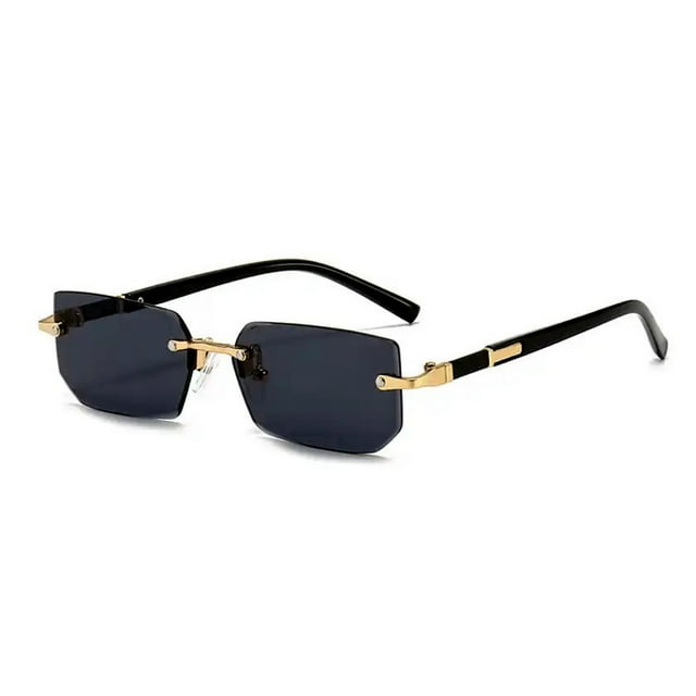 Fashion Polarized Retro Rectangle Black Tinted Sunglasses for Women Men Square Frameless Shades