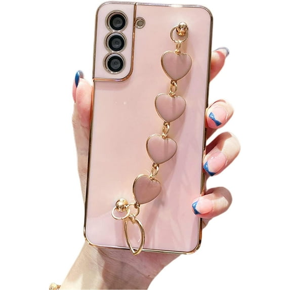 Fashion Popular Soft TPU Phone case with Cute Love Bracelet for Samsung Galaxy S22 S21 S20 Ultra Plus FE Light Thin Skin-Friendly Anti-Scratch Back Cover(Pink,S22)