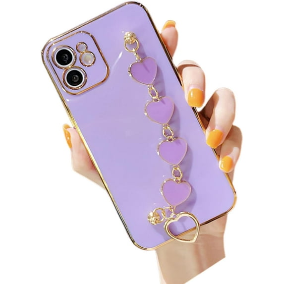 Fashion Popular Soft TPU Phone case with Cute Love Bracelet for iPhone 14 13 12 11 8 7 X XS XR Plus Pro Max Mini SE2 Light Thin Skin-Friendly Anti-Scratch Back Cover(Purple,14 Plus)