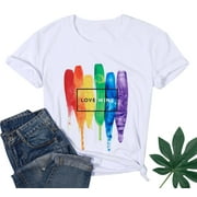 PRINI Fashion Pride Shirt Women Rainbow Graphic Shirt LGBT Equality Shirts Female Funny Love Wins Letter Print White Tee Tops