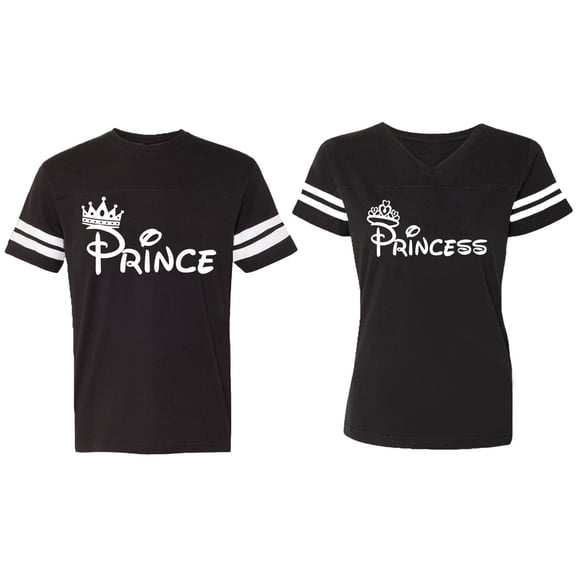 Fashion Prince Princess Matching Couple Cotton Jerseys (Men Black / Women Black) (Men M / Women M)