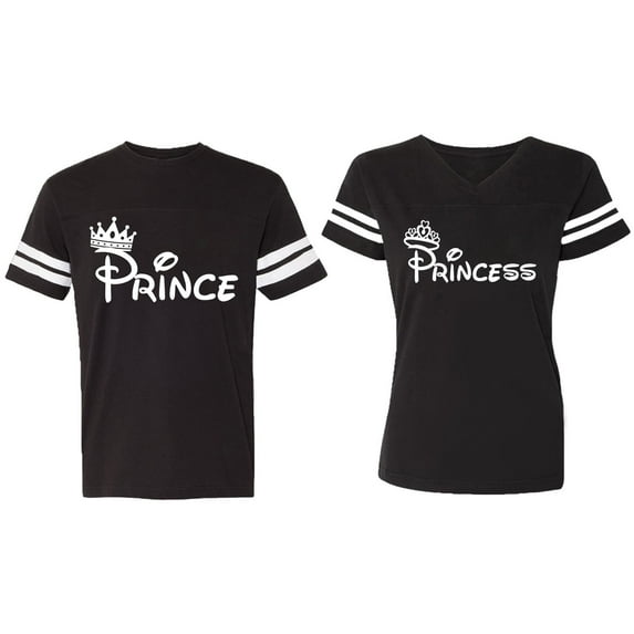 Fashion Prince Princess Matching Couple Cotton Jerseys (Men Black / Women Black) (Men XXXL / Women XXL)