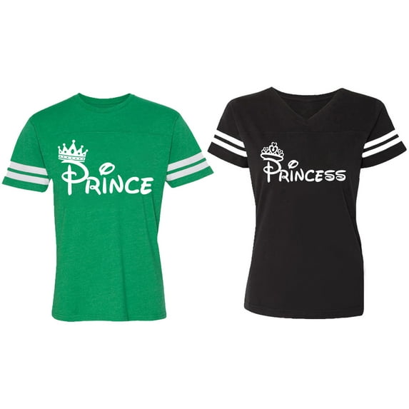 Fashion Prince Princess Matching Couple Cotton Jerseys (Men Green / Women Black) (Men XXL / Women XXL)