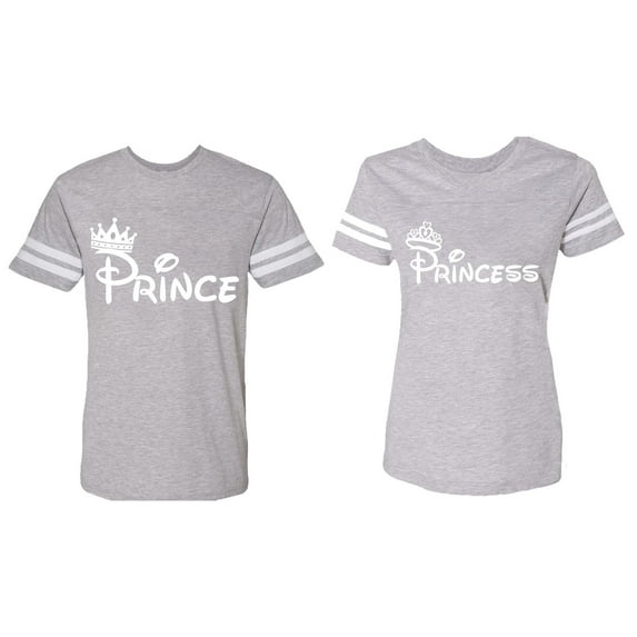 Fashion Prince Princess Matching Couple Cotton Jerseys (Men Heather / Women Heather) (Men S / Women XXL)